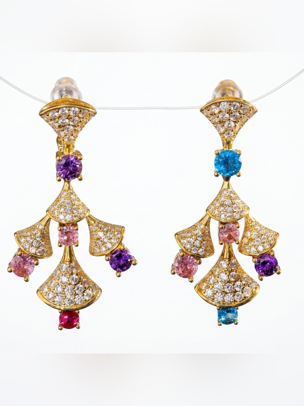 COLORFUL CZ GOLD CHANDLIER EARRINGS